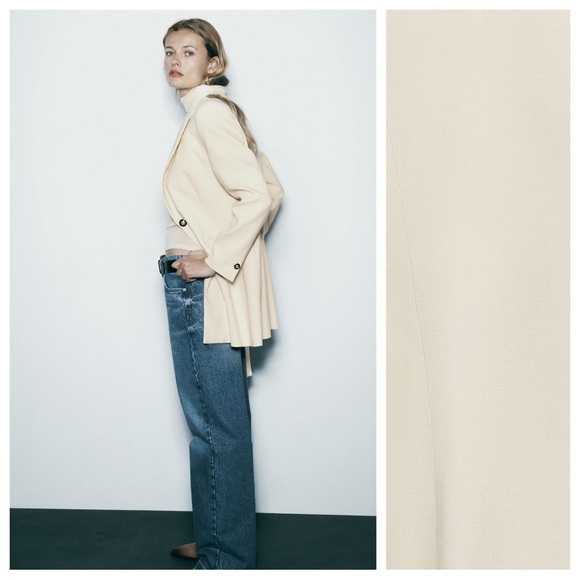 NWT. Zara Cream Viscose Blend Long Fitted Blazer. Size M. - Picture 4 of 12